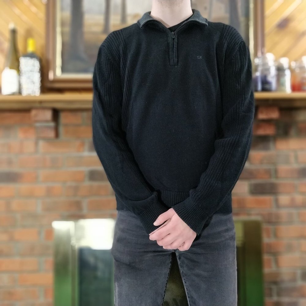 CALVIN KLEIN Black 1/4 Zip Pullover Sweater